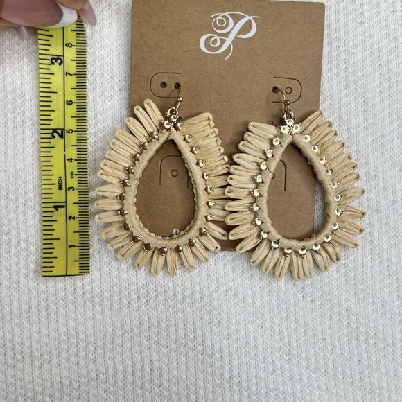 Plunder Design Earrings CREAM RAFFIA TEARDROP Women’s New Tan Jewelry - Picture 4 of 4